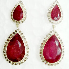 rose cut earrings 6.5 Tcw Ruby Rose Cut Diamond 925 Sterling Silver vintage style jewelry