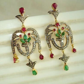 rose cut earrings 6.5 Tcw Ruby, Emerald Rose Cut Diamond 925 Sterling Silver victorian jewelry