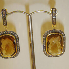 victorian earrings 3.65 Tcw Golden Topaz Rose Cut Diamond 925 Sterling Silver vintage jewelry