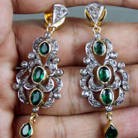 antique earrings 4.6 Tcw Emerald Rose Cut Diamond 925 Sterling Silver vintage style jewelry