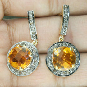 vintage earrings 4 Tcw Golden Topaz Rose Cut Diamond 925 Sterling Silver art deco jewelry