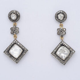 victorian earrings 2.75 Tcw  Rose Cut Diamond 925 Sterling Silver fine antique jewelry