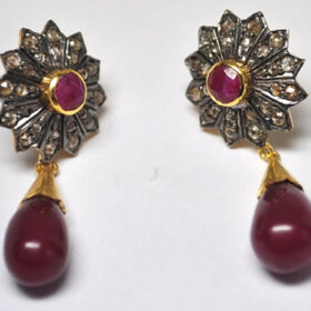 antique earrings 3.98 Tcw Ruby Rose Cut Diamond 925 Sterling Silver victorian jewelry