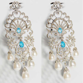 polki earrings 9.4 Tcw Topaz, Pearl Rose Cut Diamond 925 Sterling Silver fine antique jewelry