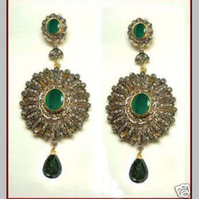 vintage earrings 6 Tcw Emerald Rose Cut Diamond 925 Sterling Silver antique jewelry