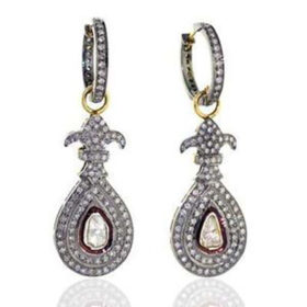 uncut earrings 2.28 Tcw  Rose Cut Diamond 925 Sterling Silver art deco jewelry
