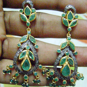 victorian earrings 4.75 Tcw Emerald Rose Cut Diamond 925 Sterling Silver vintage art deco jewelry