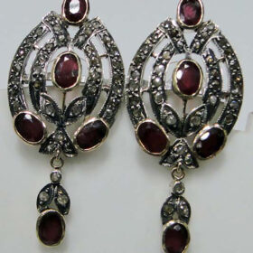 antique earrings 7.5 Tcw Ruby Rose Cut Diamond 925 Sterling Silver antique vintage jewelry