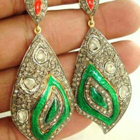 polki earrings 4.6 Tcw Gemstone Rose Cut Diamond 925 Sterling Silver fine antique jewelry