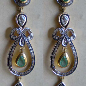 victorian earrings 4 Tcw Emerald Rose Cut Diamond 925 Sterling Silver vintage jewelry