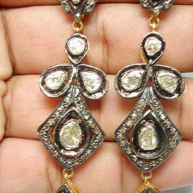 polki earrings 2.2 Tcw  Rose Cut Diamond 925 Sterling Silver vintage art deco jewelry