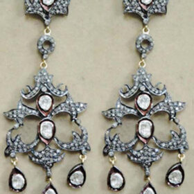 victorian earrings 3.65 Tcw  Rose Cut Diamond 925 Sterling Silver fine antique jewelry