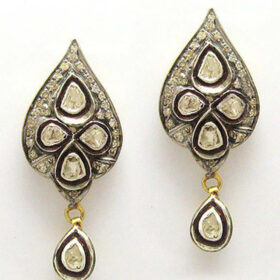 polki earrings 2 Tcw  Rose Cut Diamond 925 Sterling Silver vintage jewelry