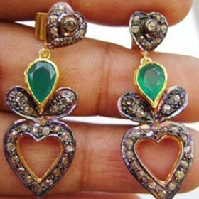 uncut earrings 3.8 Tcw Emerald Rose Cut Diamond 925 Sterling Silver art deco jewelry