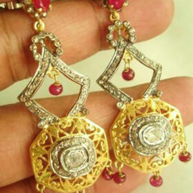 victorian earrings 3.2 Tcw Ruby Rose Cut Diamond 925 Sterling Silver vintage art deco jewelry
