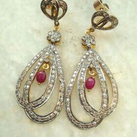 antique earrings 3.89 Tcw Ruby Rose Cut Diamond 925 Sterling Silver antique vintage jewelry