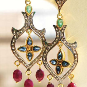 vintage earrings 7.5 Tcw ruby, emerald, sapphire Rose Cut Diamond 925 Sterling Silver vintage diamond jewelry
