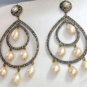 victorian earrings 10 Tcw Pearl Rose Cut Diamond 925 Sterling Silver vintage jewelry