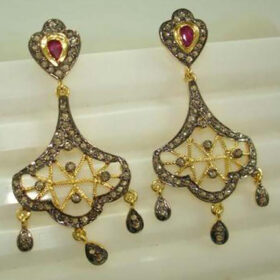 antique earrings 2.75 Tcw Ruby Rose Cut Diamond 925 Sterling Silver vintage style jewelry