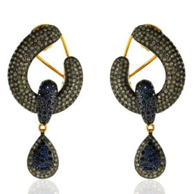vintage earrings 3 Tcw Blue Sapphire Rose Cut Diamond 925 Sterling Silver antique jewelry