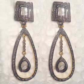 victorian earrings 2.8 Tcw  Rose Cut Diamond 925 Sterling Silver vintage art deco jewelry