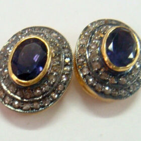 rose cut earrings 2.24 Tcw Blue Sapphire Rose Cut Diamond 925 Sterling Silver antique vintage jewelry