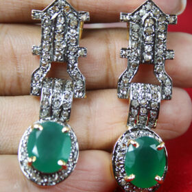 antique earrings 4.95 Tcw Emerald Rose Cut Diamond 925 Sterling Silver victorian jewelry