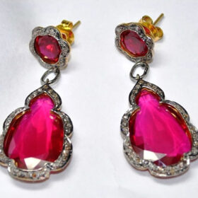 polki earrings 14.3 Tcw Ruby Rose Cut Diamond 925 Sterling Silver vintage jewelry