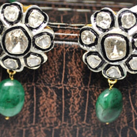 victorian earrings 3.6 Tcw Emerald Rose Cut Diamond 925 Sterling Silver vintage art deco jewelry