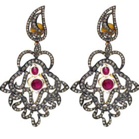 victorian earrings 6.6 Tcw Ruby Rose Cut Diamond 925 Sterling Silver vintage jewelry