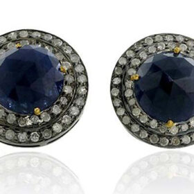 uncut earrings 3.62 Tcw Blue Sapphire Rose Cut Diamond 925 Sterling Silver vintage diamond jewelry