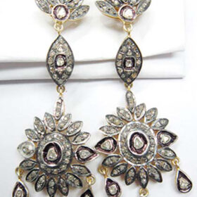 antique earrings 4.26 Tcw  Rose Cut Diamond 925 Sterling Silver victorian jewelry