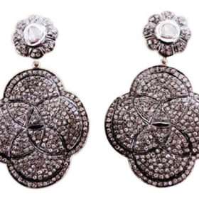 polki earrings 3.45 Tcw  Rose Cut Diamond 925 Sterling Silver vintage jewelry