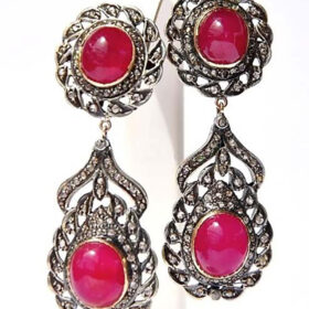 victorian earrings 6.88 Tcw Ruby Rose Cut Diamond 925 Sterling Silver vintage art deco jewelry