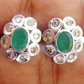 polki earrings 1.5 Tcw Emerald Rose Cut Diamond 925 Sterling Silver fine antique jewelry