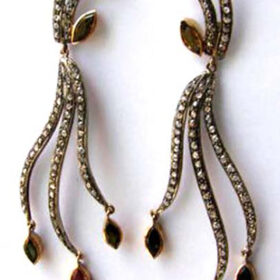 victorian earrings 4.9 Tcw Ruby, emerald Rose Cut Diamond 925 Sterling Silver vintage art deco jewelry