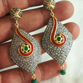 vintage earrings 3.3 Tcw Emerald Rose Cut Diamond 925 Sterling Silver vintage diamond jewelry