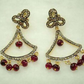 polki earrings 3.75 Tcw Ruby Rose Cut Diamond 925 Sterling Silver fine antique jewelry