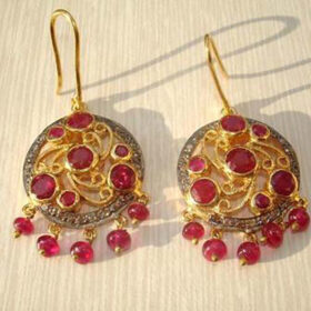 victorian earrings 3.4 Tcw Ruby Rose Cut Diamond 925 Sterling Silver vintage jewelry