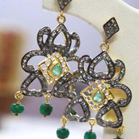 antique earrings 6 Tcw Emerald Rose Cut Diamond 925 Sterling Silver vintage style jewelry