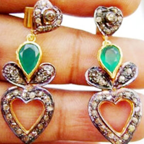 vintage earrings 2.85 Tcw Emerald Rose Cut Diamond 925 Sterling Silver antique jewelry