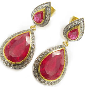 polki earrings 7 Tcw Ruby Rose Cut Diamond 925 Sterling Silver vintage jewelry