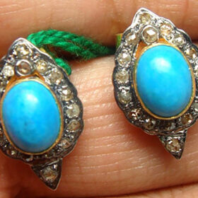 antique earrings 4.3 Tcw Turquoise Rose Cut Diamond 925 Sterling Silver antique vintage jewelry