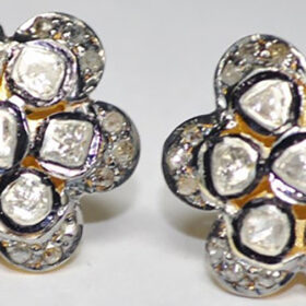 polki earrings 2.48 Tcw  Rose Cut Diamond 925 Sterling Silver fine antique jewelry