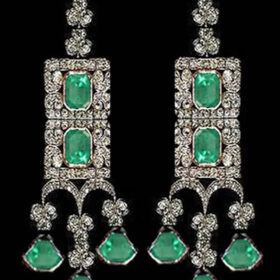 polki earrings 10.05 Tcw Emerald Rose Cut Diamond 925 Sterling Silver vintage art deco jewelry