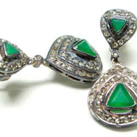 victorian earrings 4.6 Tcw Emerald Rose Cut Diamond 925 Sterling Silver fine antique jewelry