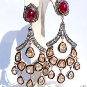 polki earrings 6.2 Tcw Ruby Rose Cut Diamond 925 Sterling Silver vintage art deco jewelry