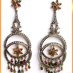 victorian earrings 5 Tcw ruby, emerald, topaz Rose Cut Diamond 925 Sterling Silver vintage jewelry