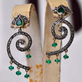 polki earrings 3.98 Tcw Emerald Rose Cut Diamond 925 Sterling Silver vintage jewelry