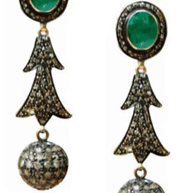 uncut earrings 4.57 Tcw Emerald Rose Cut Diamond 925 Sterling Silver art deco jewelry